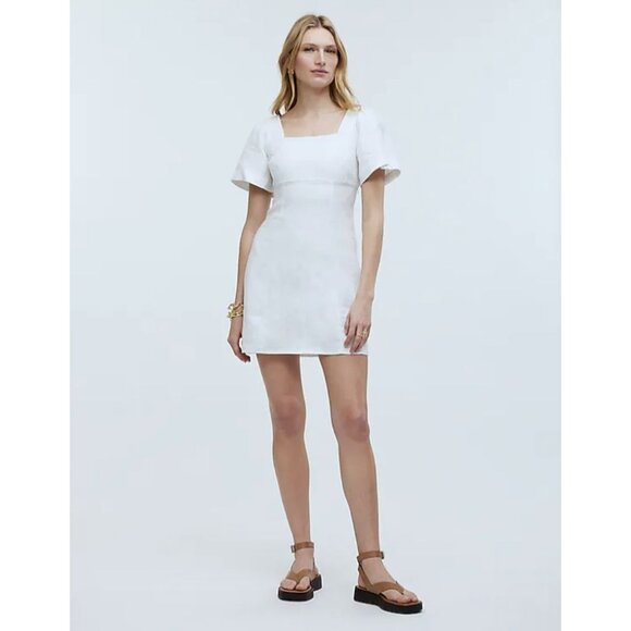 MADEWELL Square-Neck Mini Dress in 100% Linen White 12 NWT - Picture 3 of 12